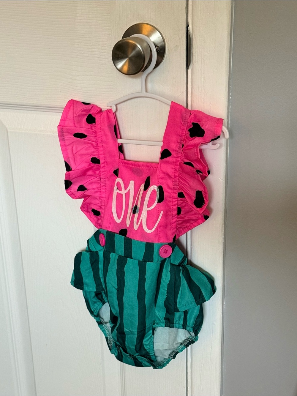 Pink & Green Watermelon Baby Romper One Year Old Birthday Party Outfit